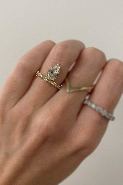 1.28 CT Pear Pavé Band Lab Grown Diamond Engagement Ring