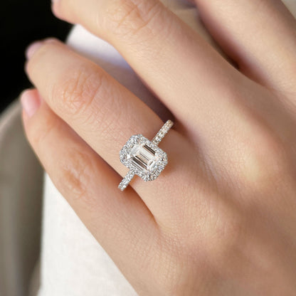0.50 CT Emerald Halo & Pave Lab Grown Diamond Engagement Ring