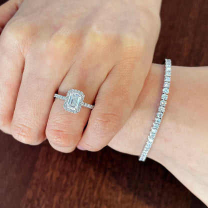 0.50 CT Emerald Halo & Pave Lab Grown Diamond Engagement Ring