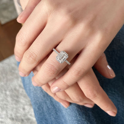 0.50 CT Emerald Halo & Pave Lab Grown Diamond Engagement Ring
