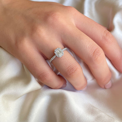 0.50 CT Emerald Halo & Pave Lab Grown Diamond Engagement Ring