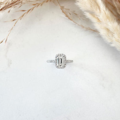 0.50 CT Emerald Halo & Pave Lab Grown Diamond Engagement Ring