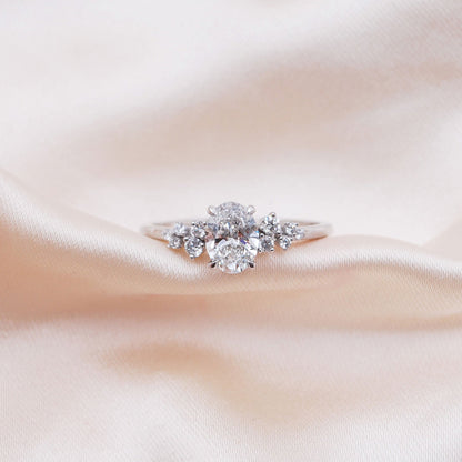 0.50 CT Oval Cluster Lab Grown Diamond Engagement Ring