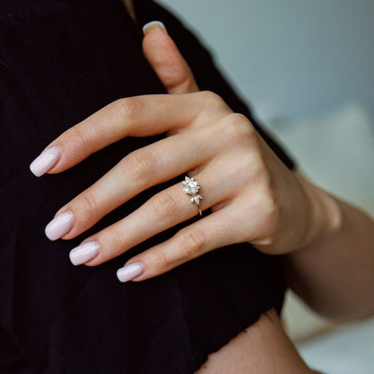 1.25 CT Pear Cluster Lab Grown Diamond Engagement Ring