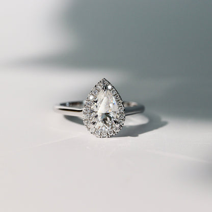 1.30 CT Pear Halo Lab Grown Diamond Engagement Ring