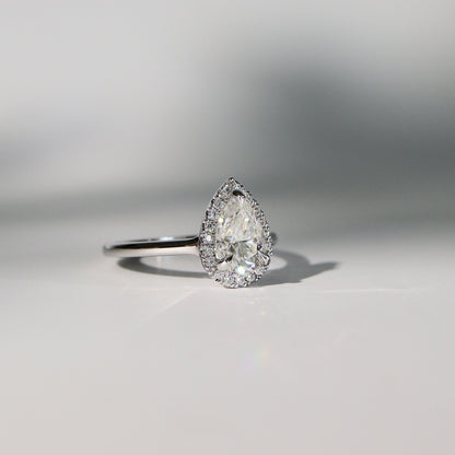 1.30 CT Pear Halo Lab Grown Diamond Engagement Ring