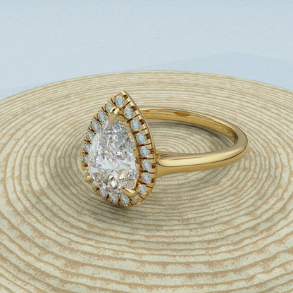 1.30 CT Pear Halo Lab Grown Diamond Engagement Ring