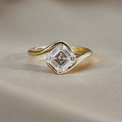 2.09 CT East West Asscher Solitaire Moissanite Engagement Ring