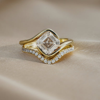 2.09 CT East West Asscher Solitaire Moissanite Engagement Ring