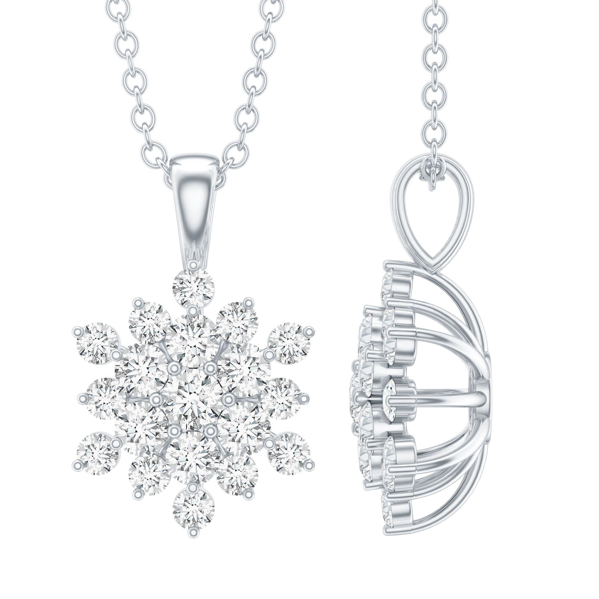 0.85 TCW Round Lab Grown Diamond Snowflake Pendant Necklace