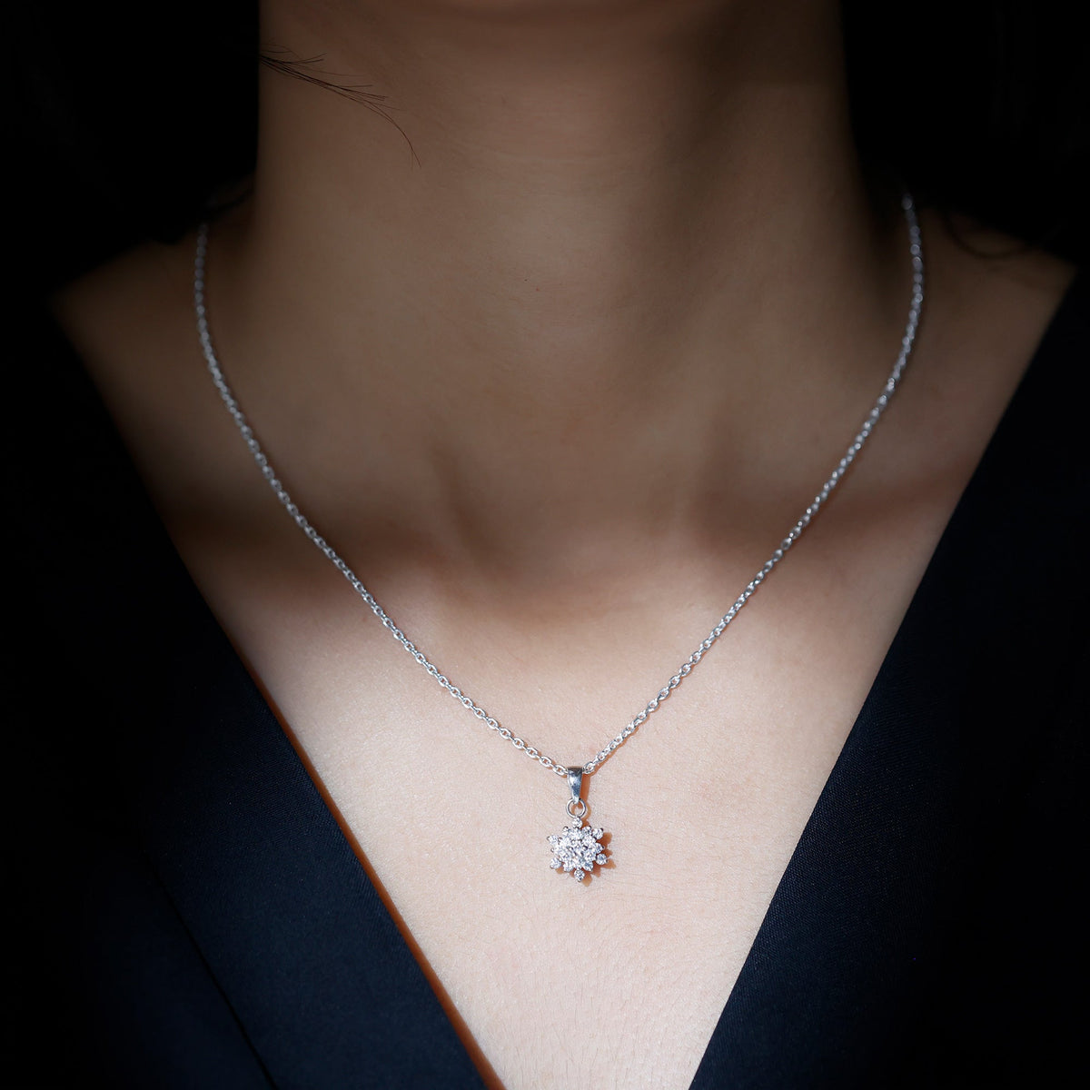 0.85 TCW Round Lab Grown Diamond Snowflake Pendant Necklace