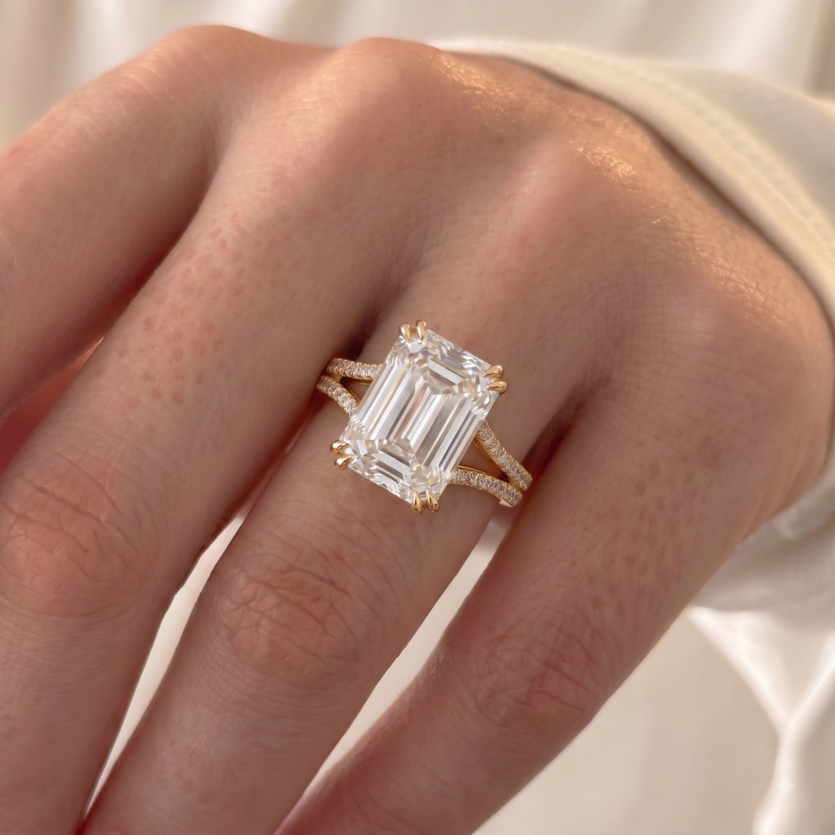 Beyonce – Inspired Emerald Cut Split Shank Lab Grown Diamond Engagement Ring