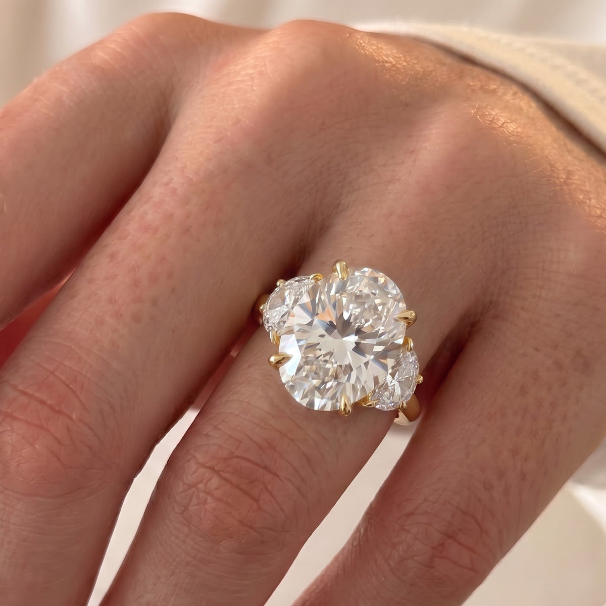 Serena Williams – Inspired Oval Cut Three Stone Lab Grown Diamond Engagement Ring