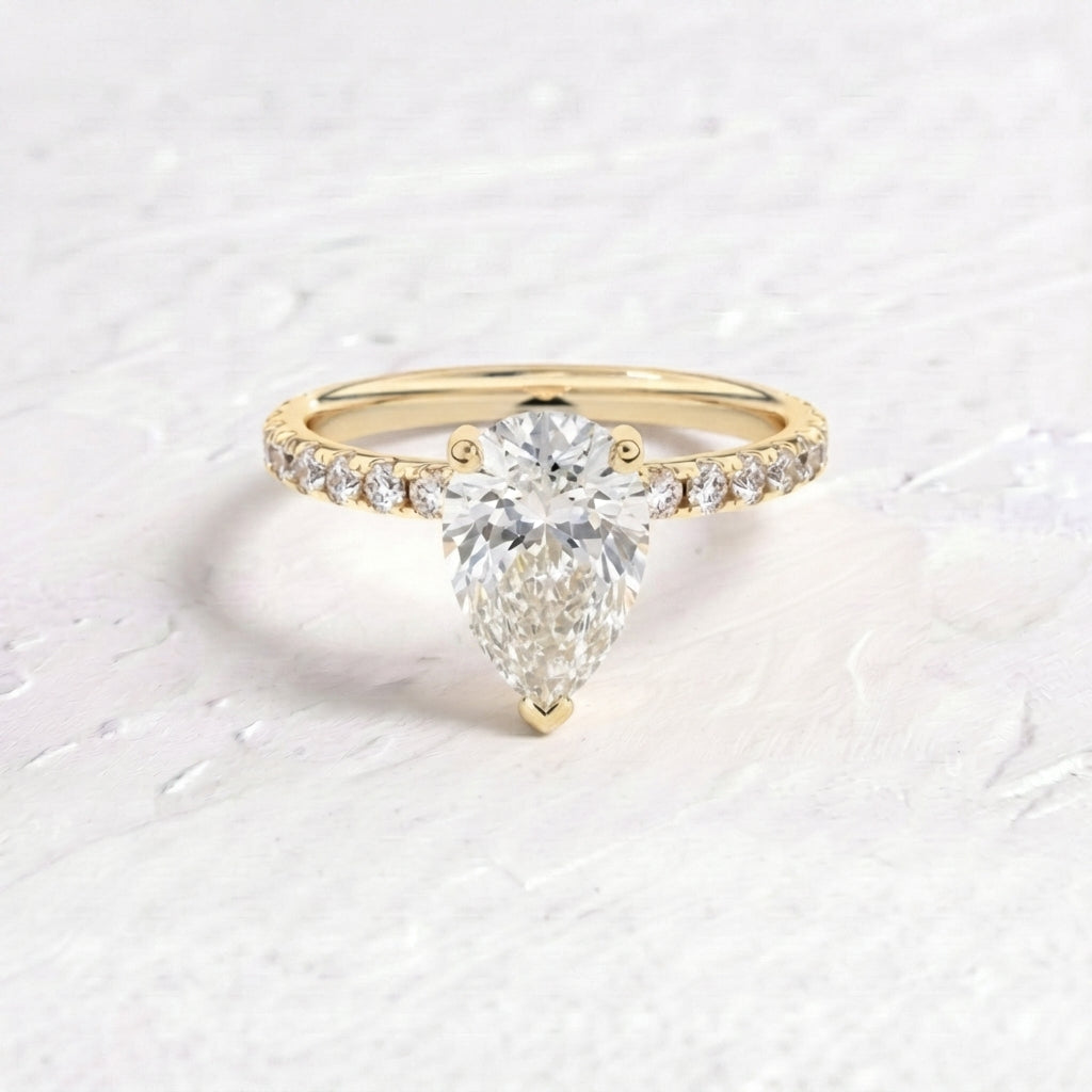 Margot Robbie – Inspired Pear Cut Pave Lab Grown Diamond Engagement Ring