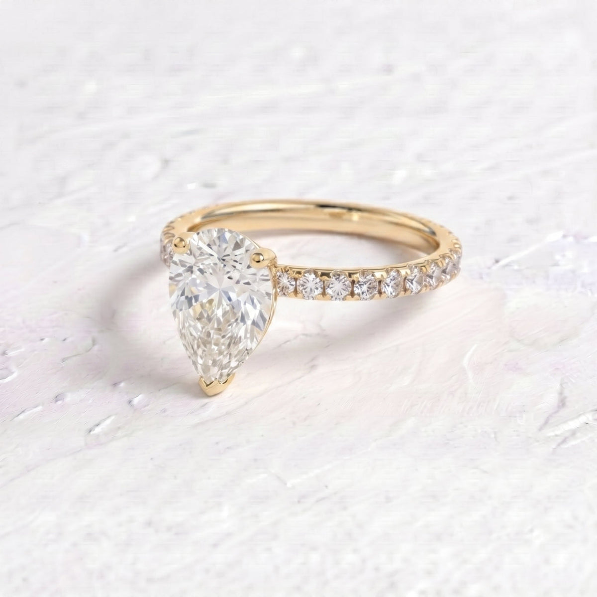 Margot Robbie – Inspired Pear Cut Pave Lab Grown Diamond Engagement Ring