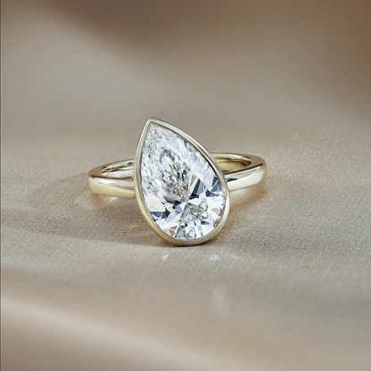 3 CT Pear Bezel Solitaire Lab Grown Diamond Engagement Ring