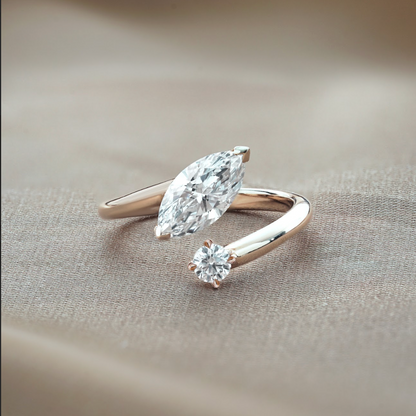 1 CT Marquise Open Shank Lab Grown Diamond Engagement Ring