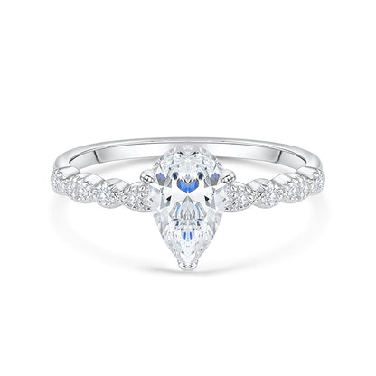 1.5 CT Pear Pave Moissanite Engagement Ring