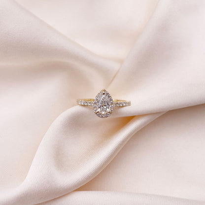 0.40 CT Pear Halo & Pave Lab Grown Diamond Engagement Ring