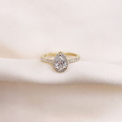0.40 CT Pear Halo & Pave Lab Grown Diamond Engagement Ring