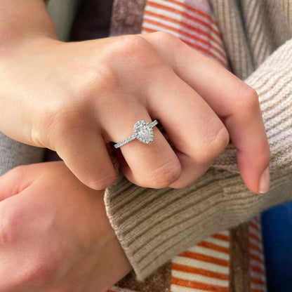 0.40 CT Pear Halo & Pave Lab Grown Diamond Engagement Ring