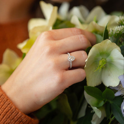 0.40 CT Pear Halo & Pave Lab Grown Diamond Engagement Ring