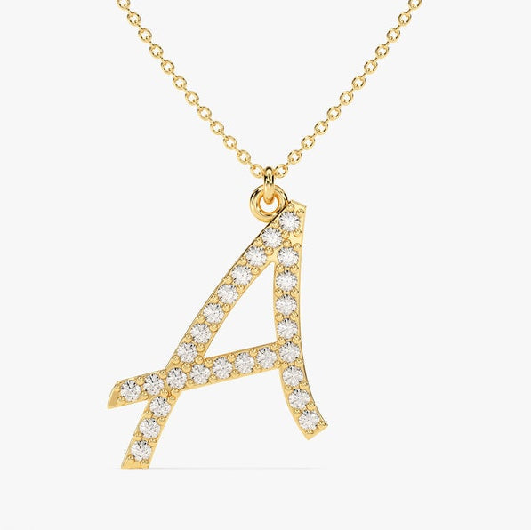 0.3 TCW Round Lab Grown Diamond Initial Pendant Necklace