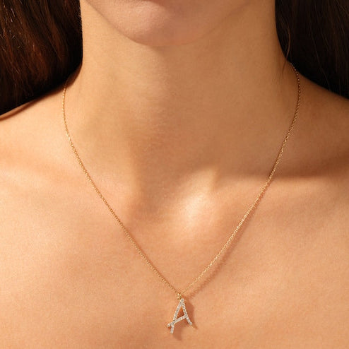 0.3 TCW Round Lab Grown Diamond Initial Pendant Necklace