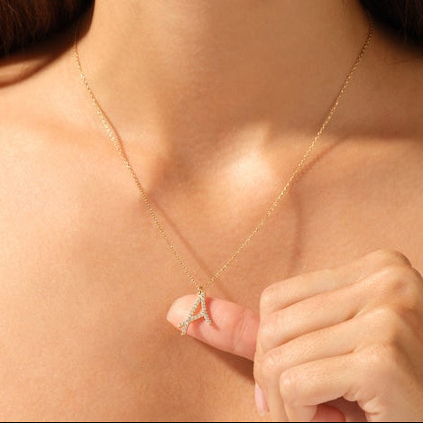 0.3 TCW Round Lab Grown Diamond Initial Pendant Necklace