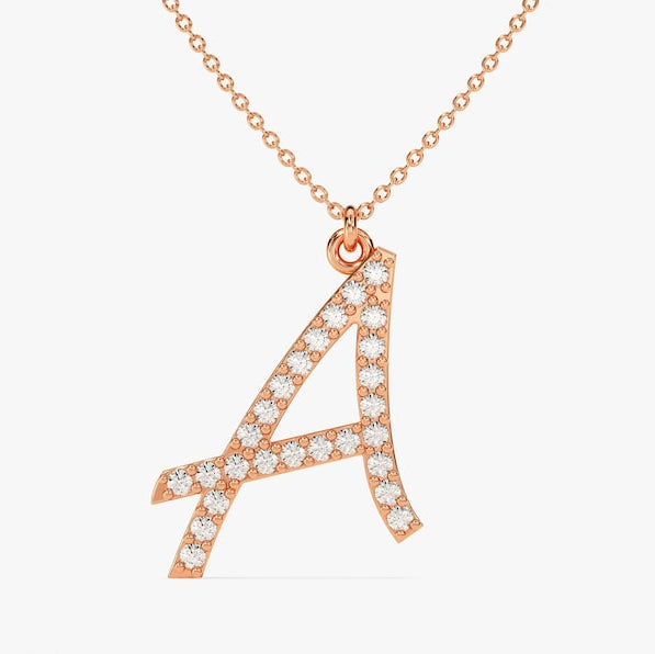 0.3 TCW Round Lab Grown Diamond Initial Pendant Necklace