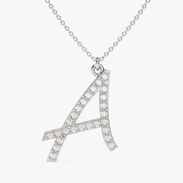0.3 TCW Round Lab Grown Diamond Initial Pendant Necklace