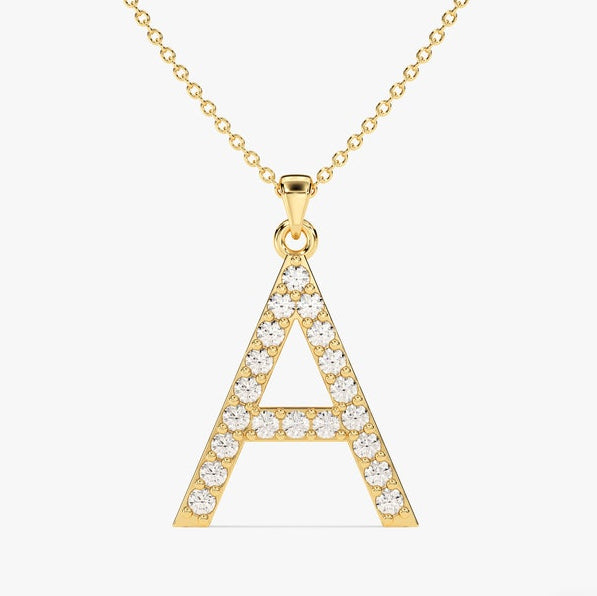 0.2 TCW Round Lab Grown Diamond Initial Pendant Necklace