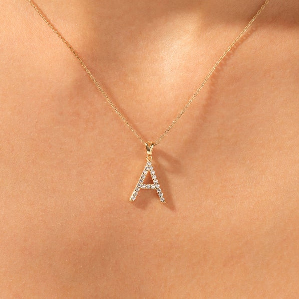 0.2 TCW Round Lab Grown Diamond Initial Pendant Necklace