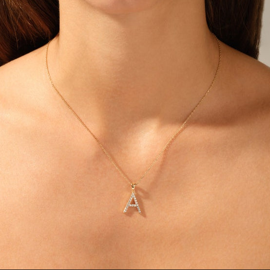 0.2 TCW Round Lab Grown Diamond Initial Pendant Necklace