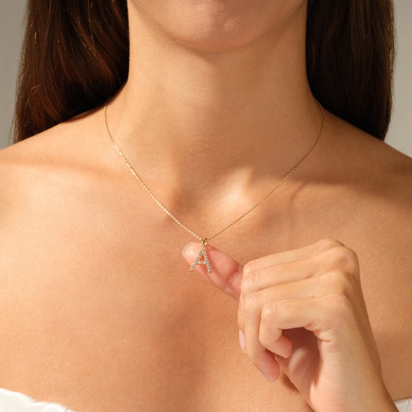 0.2 TCW Round Lab Grown Diamond Initial Pendant Necklace