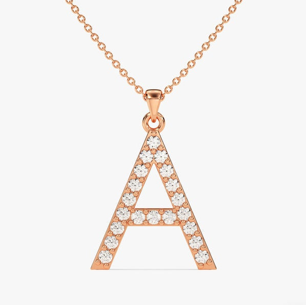 0.2 TCW Round Lab Grown Diamond Initial Pendant Necklace