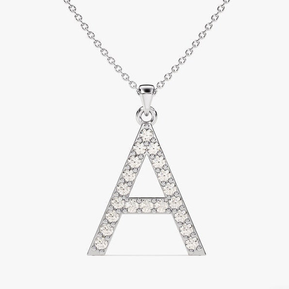 0.2 TCW Round Lab Grown Diamond Initial Pendant Necklace
