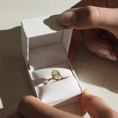 1.5 CT Oval Bezel Lab Grown Diamond Engagement Ring