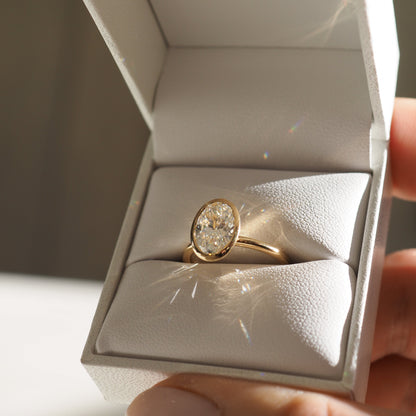1.5 CT Oval Bezel Lab Grown Diamond Engagement Ring