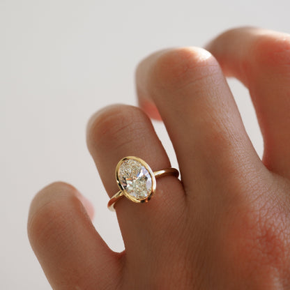 1.5 CT Oval Bezel Lab Grown Diamond Engagement Ring