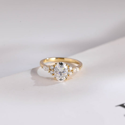 Stunning 1.0 - 2.0 CT Oval Moissanite Engagement Ring with Cluster Design 1