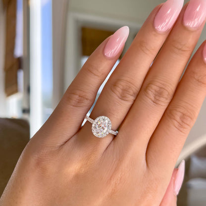 1.5 CT Oval Halo & Pave Moissanite Engagement Ring