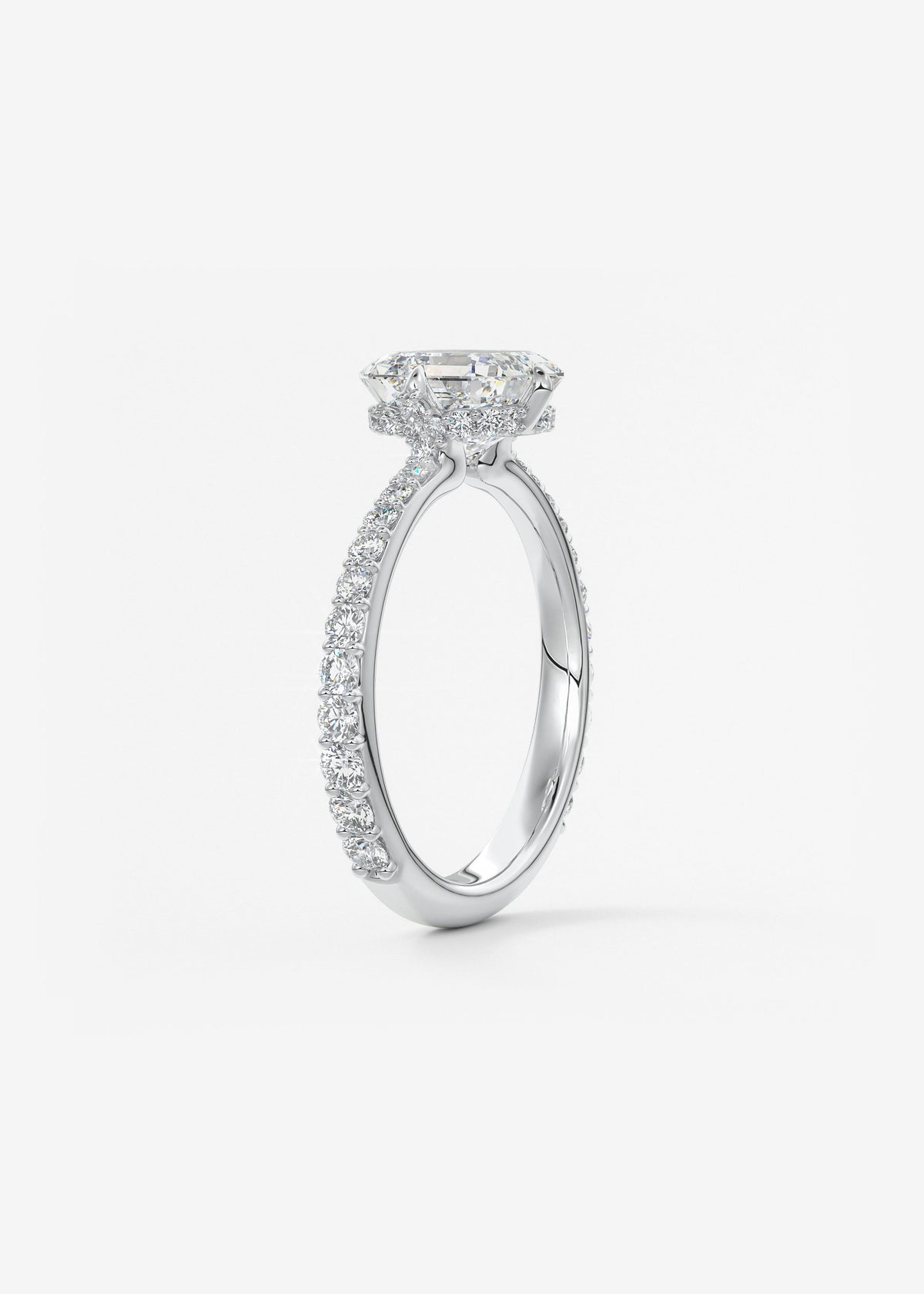 Asscher Hidden Halo Pave Lab Grown Diamond Engagement Ring