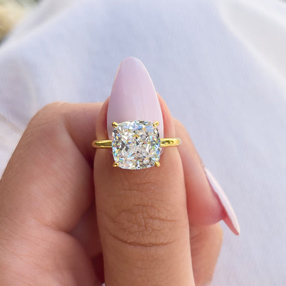3.5 CT Cushion Hidden Halo Lab Grown Diamond Engagement Ring