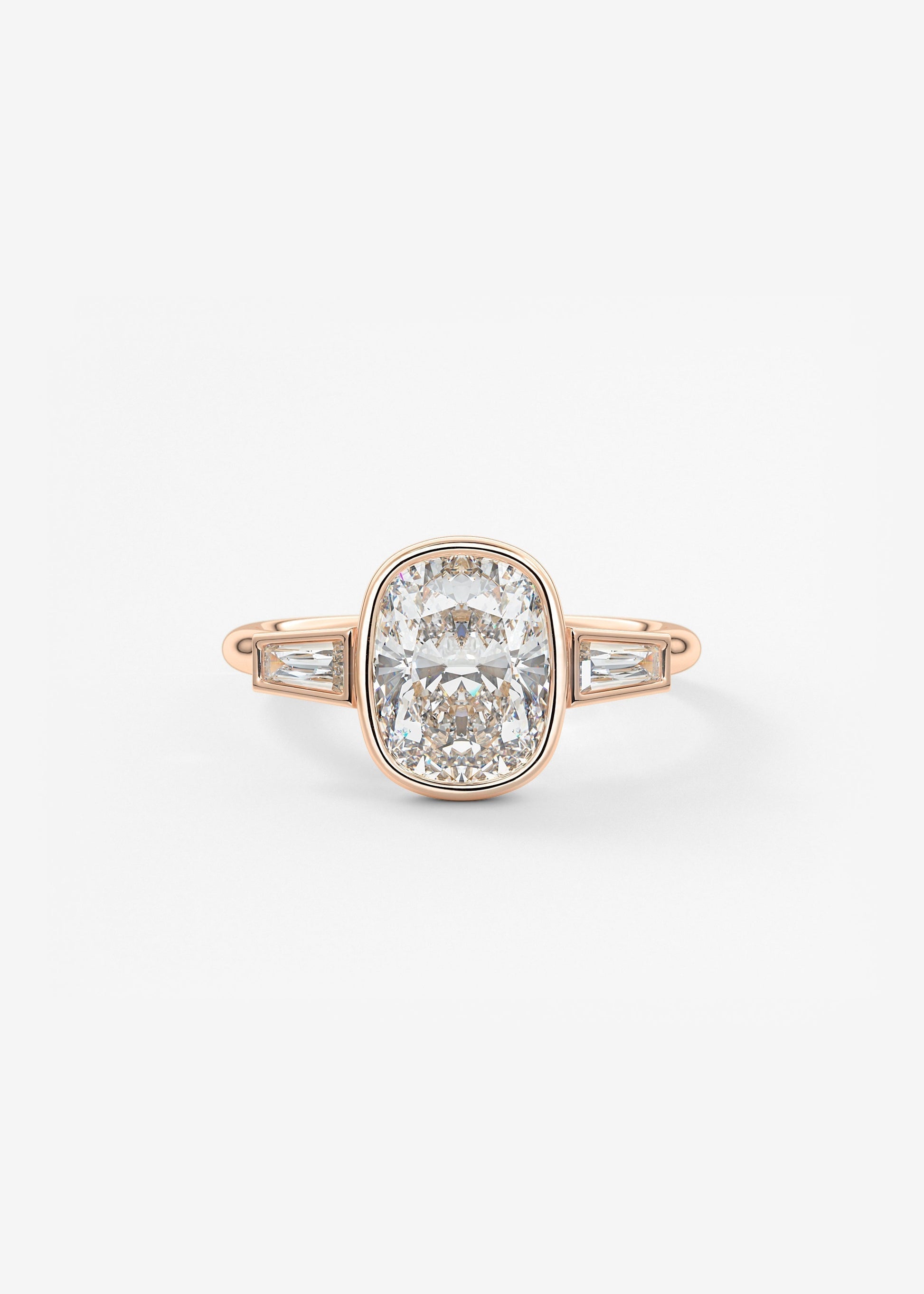 Elongated Cushion Three Stone Bezel Lab Grown Diamond Engagement Ring