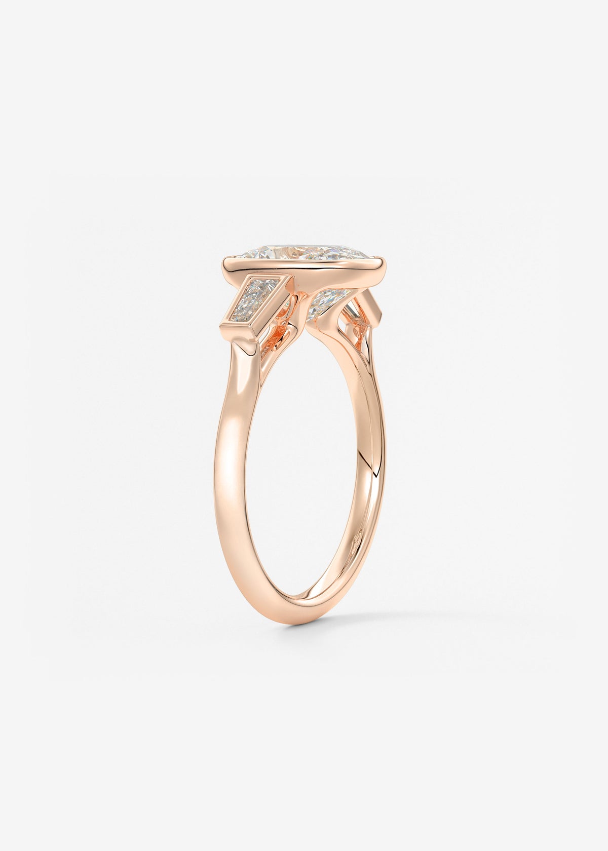 Elongated Cushion Three Stone Bezel Lab Grown Diamond Engagement Ring