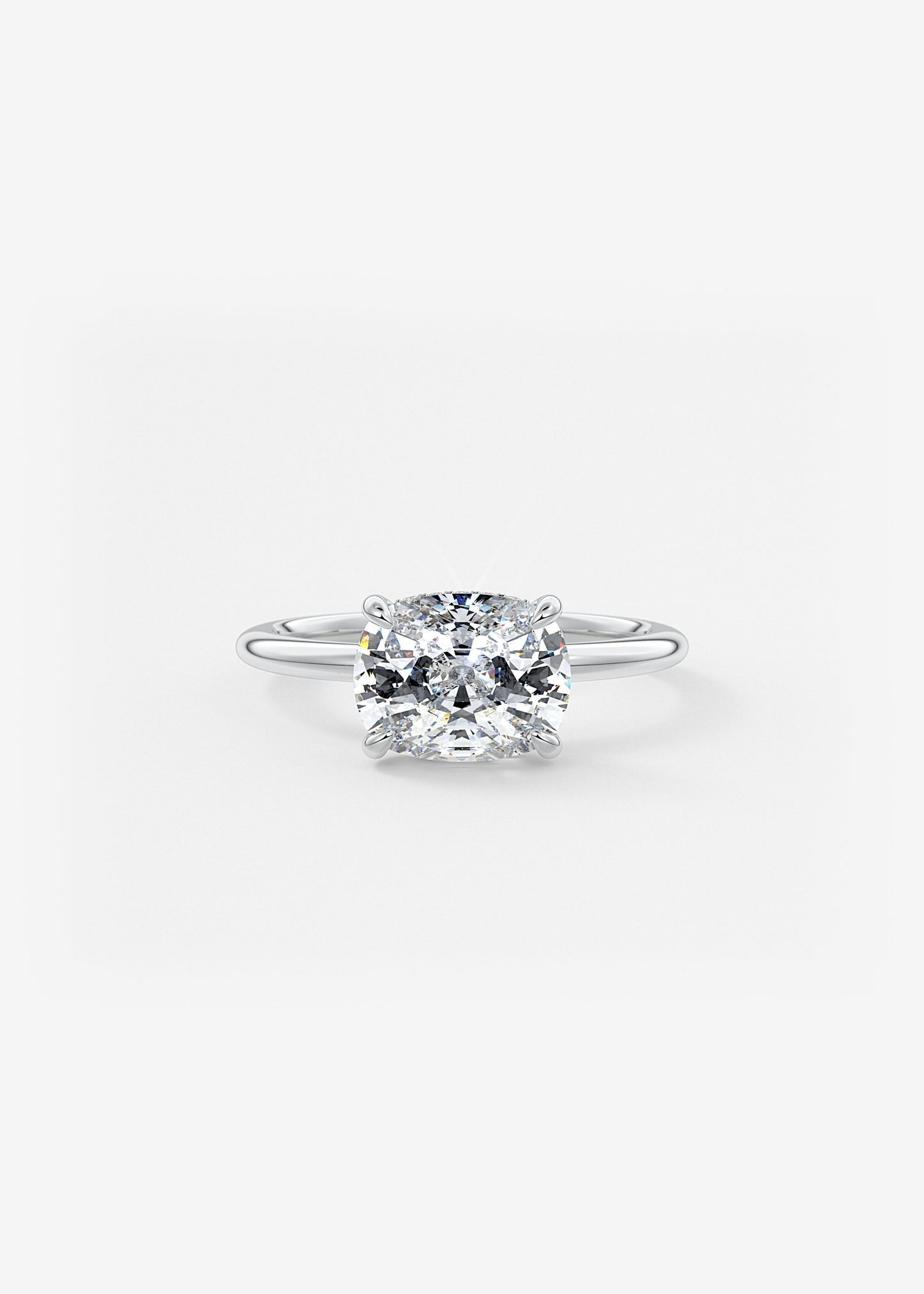 Elongated Cushion East West Hidden Halo Lab Grown Diamond Engagement Ring