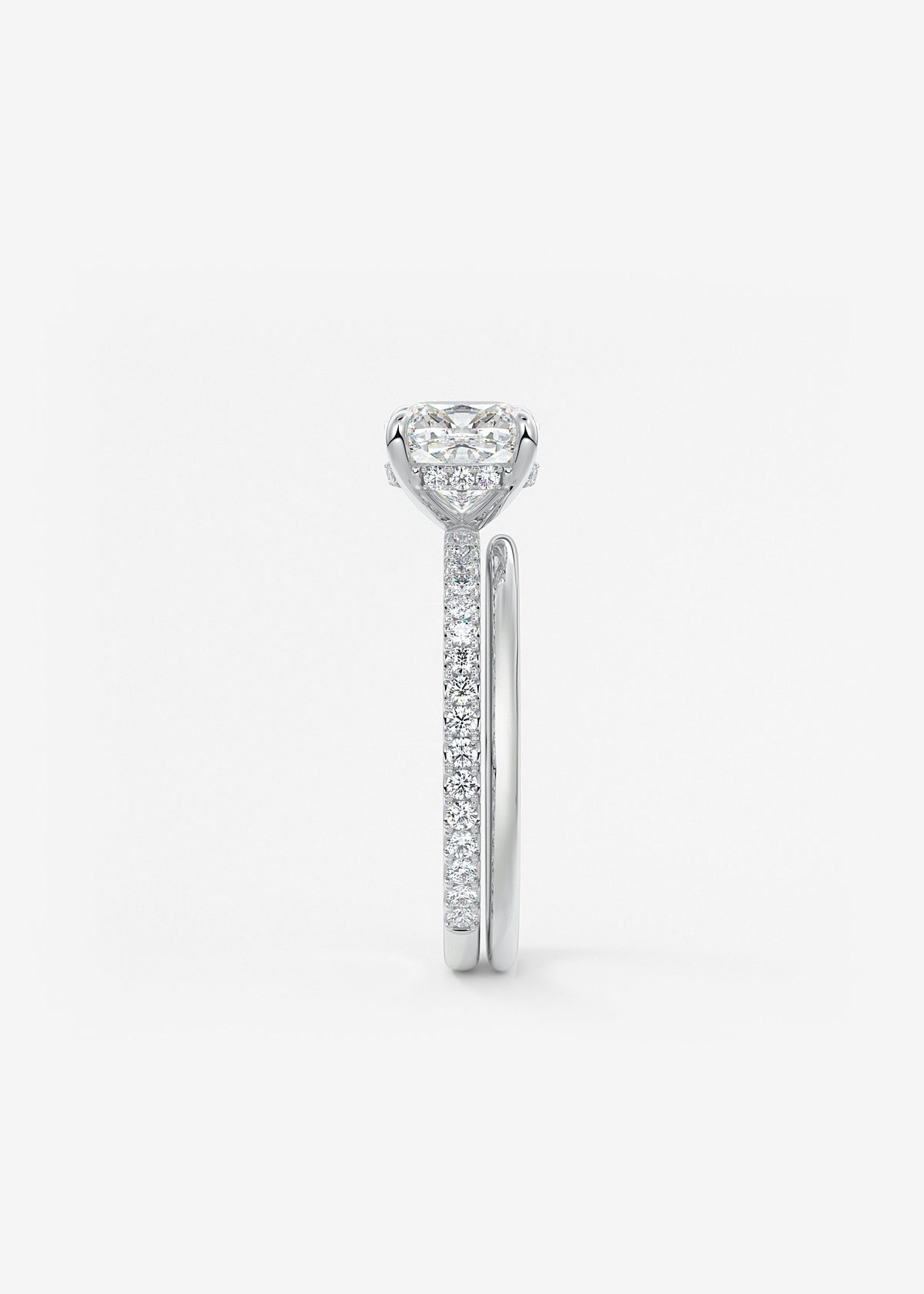 Cushion Hidden Halo Pave Lab Grown Diamond Engagement Ring