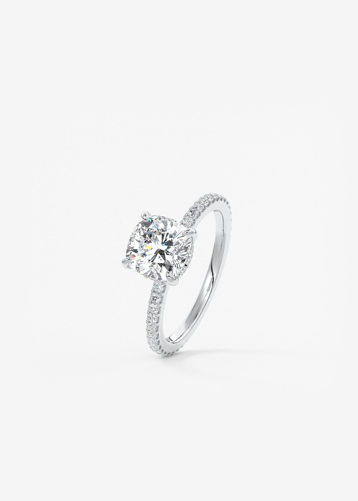 Cushion Hidden Halo Pave Lab Grown Diamond Engagement Ring