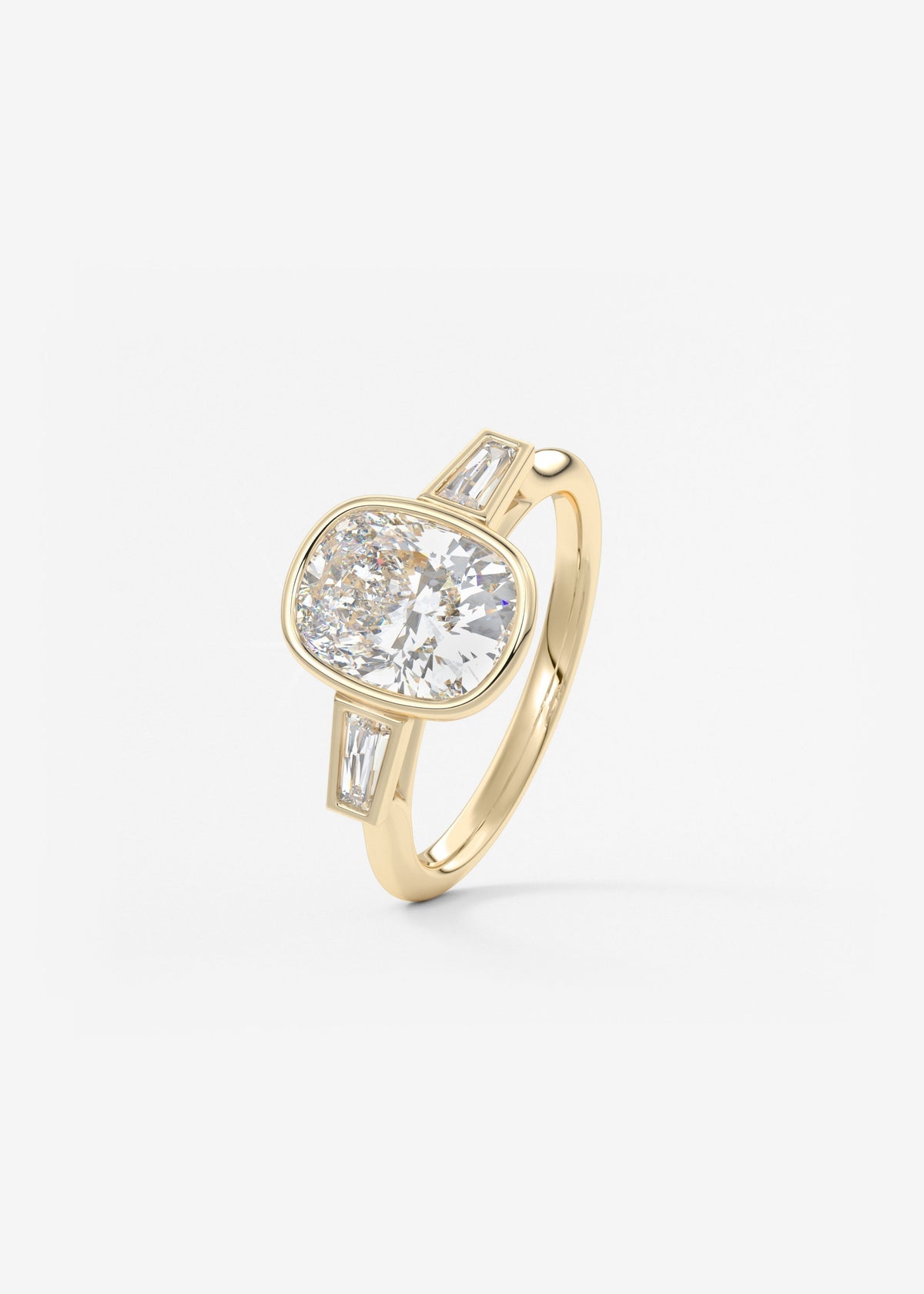 Elongated Cushion Three Stone Bezel Lab Grown Diamond Engagement Ring